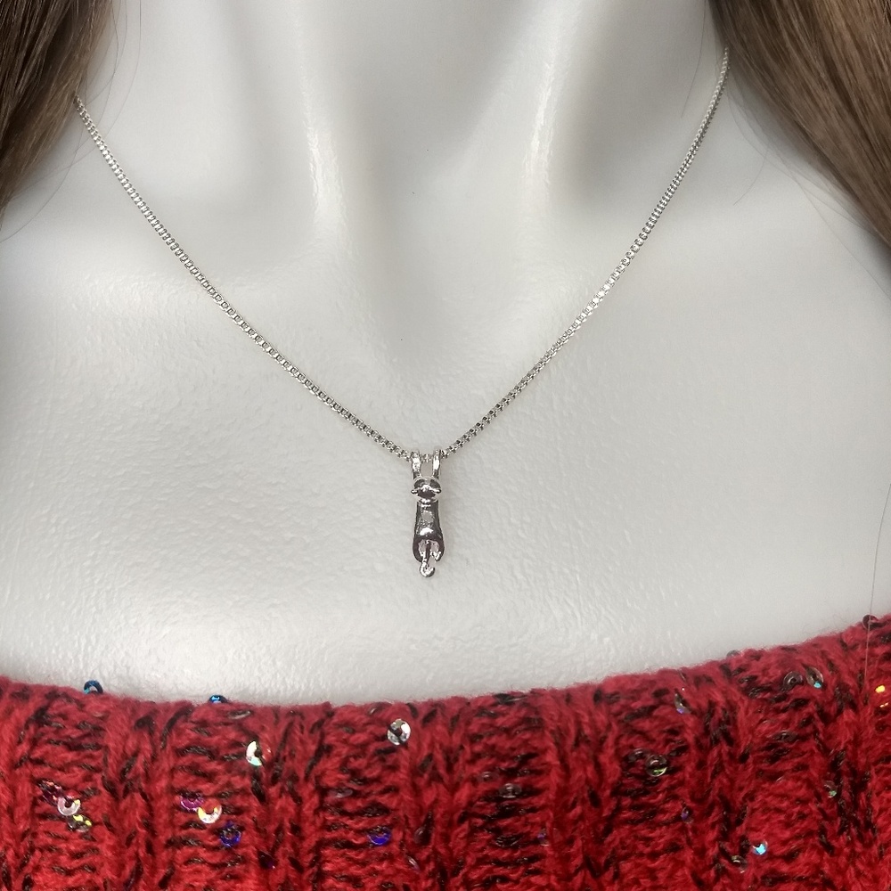 2 Beautiful Silver Hanging Cat Necklace